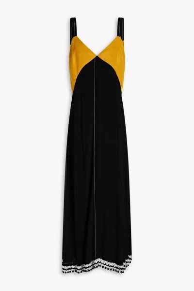 Платье макси из твила с декорированными шелковыми шифоновыми вставками Proenza Schouler, черный