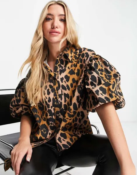 Рубашка в стиле oversized с объемными рукавами и звериным принтом ASOS DESIGN-Разноцветный