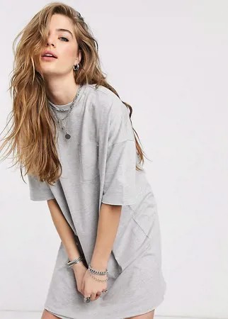 Серое меланжевое платье-футболка в стиле oversized с отделкой в виде кармана ASOS DESIGN Tall-Черный