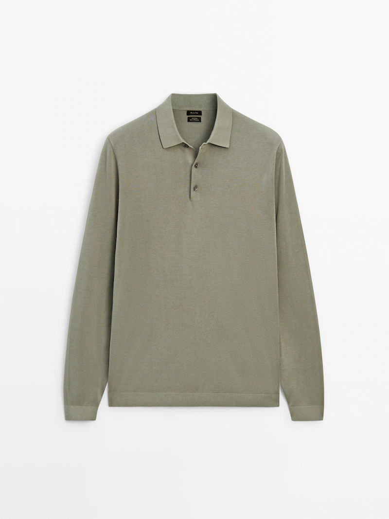 Вязаный свитер с воротником-поло Massimo Dutti, серый