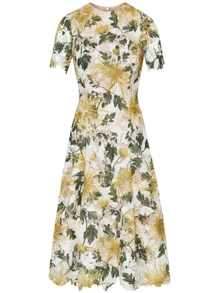 Oscar de la Renta гипюровое платье миди Chrysanthemum, желтый