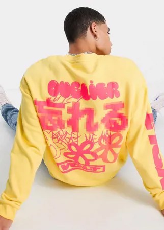 Oversized-свитшот желтого цвета с несколькими локальными принтами с надписями ASOS DESIGN-Желтый