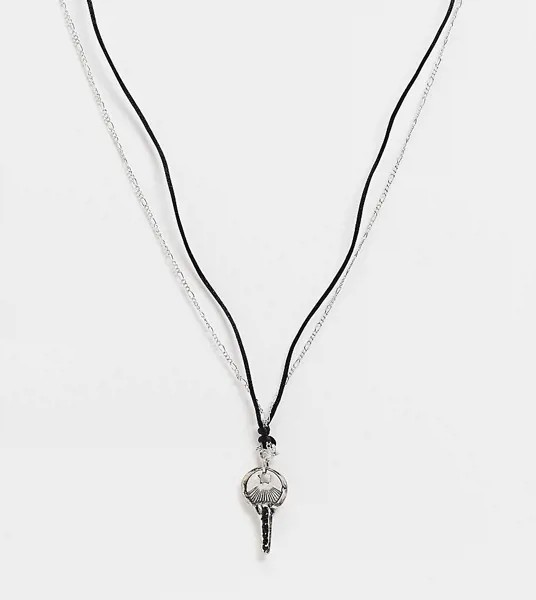 Ожерелье на черном шнурке с подвеской в виде ключа Reclaimed Vintage Inspired-Серебристый