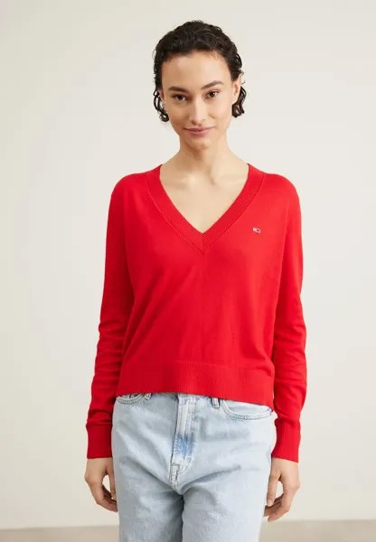 Свитшот Tommy Jeans ESSENTIAL VNECK, темно-малиновый