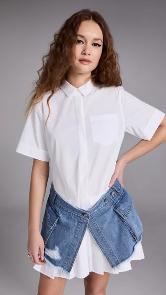 Платье Juun. J Pleated Shirt with Denim Utility, белый