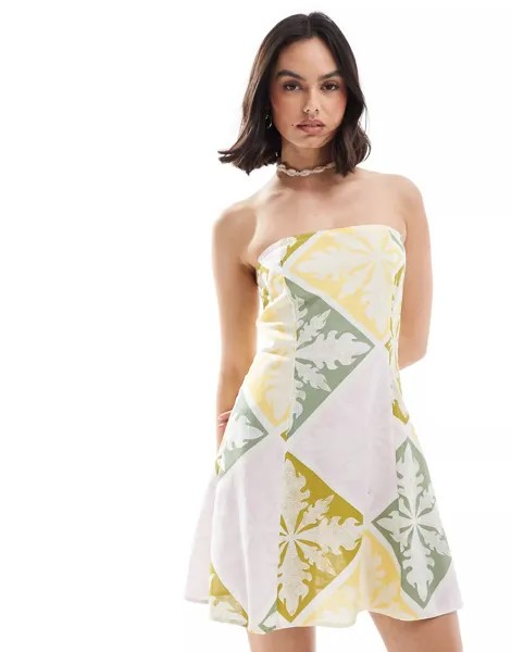 Платье мини Asos Design Linen Bandeau, мультиколор