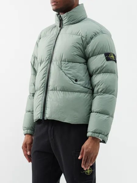 Стеганый пуховик, окрашенный в готовом виде Stone Island, зеленый