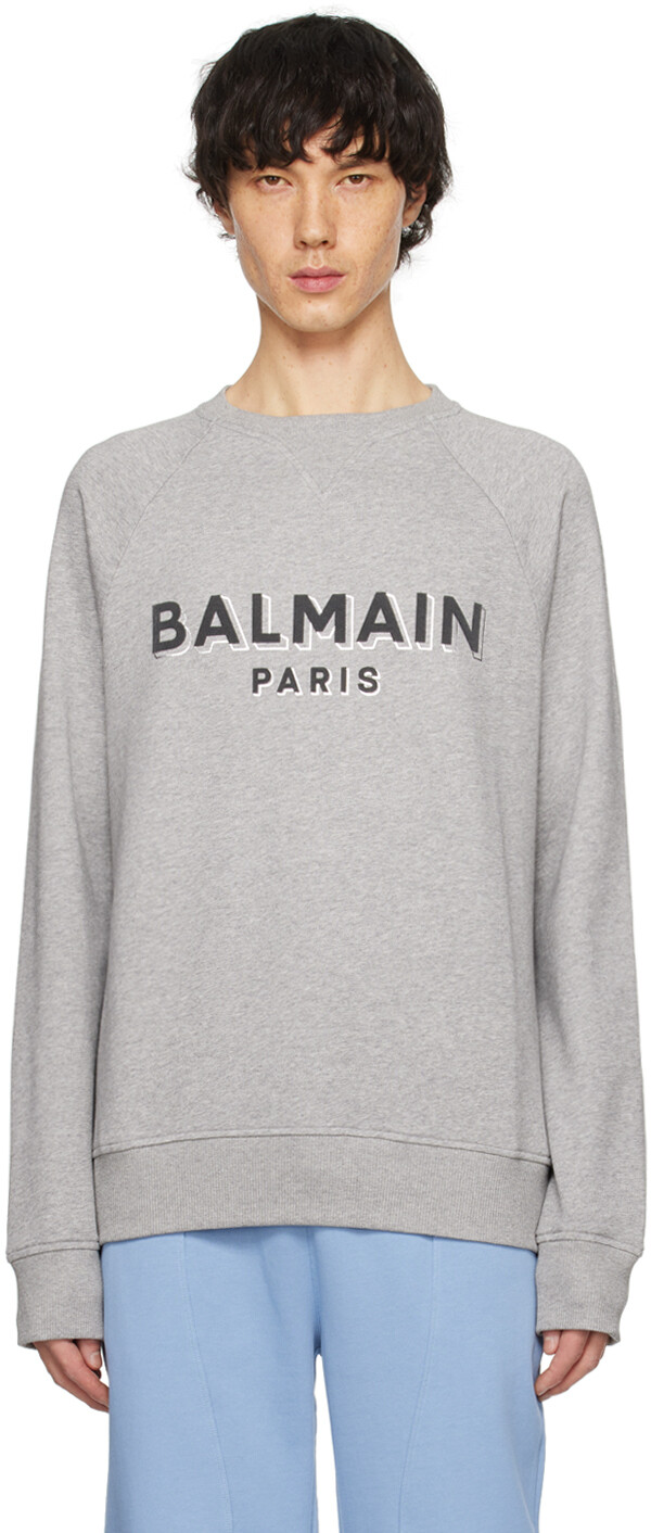 Серый свитшот с флокированным эффектом металлик Balmain
