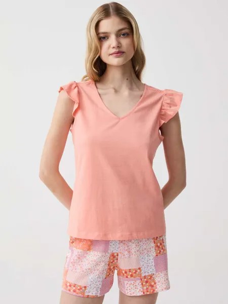 Короткая пижама с воланом и лоскутным принтом Ovs, цвет white/orange