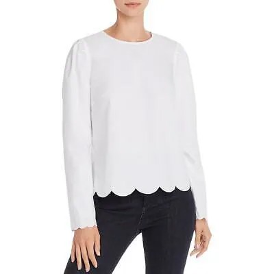 Женская белая рубашка-блузка с длинными рукавами и зубчатой отделкой цвета морской волны, топ M BHFO 5455