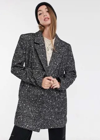 Монохромное пальто на пуговицах с декоративными швами ASOS DESIGN-Neutral