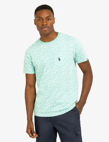 Футболка U.S. Polo Assn. Floral Printed Crew Neck With Pocket, зеленый