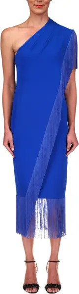 Платье из эластичного крепа с бахромой Badgley Mischka, цвет Mediterranean Blue
