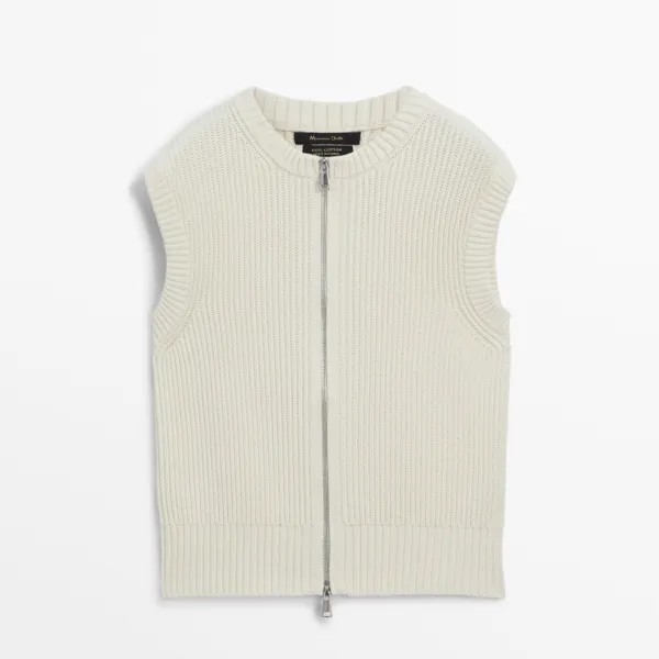 Жилет Massimo Dutti Cotton Knit With Zip, кремовый