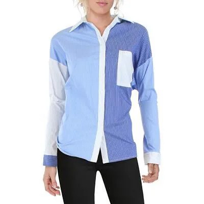 Женская синяя рубашка на пуговицах с воротником в тонкую полоску Lucy Paris S BHFO 5925