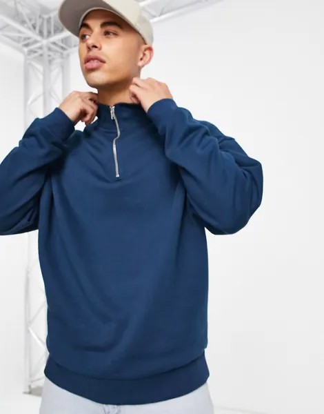 Голубой oversize-свитшот с короткой молнией ASOS DESIGN