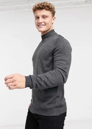 Серый трикотажный джемпер в косичку с высоким воротом Threadbare