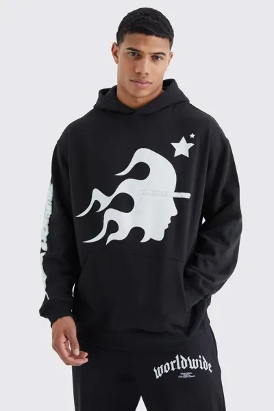 Толстовка Oversized Homme с графическим принтом и объемным принтом boohooMAN, черный