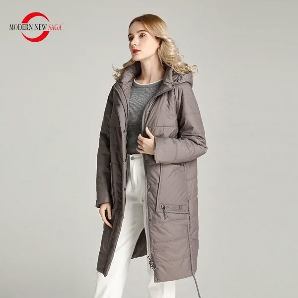 MODERN NEW SAGA Женское Пальто Осень Женская Стеганая Длинная Куртка С Капюшоном Синтепон Осеннее Повседневная Женское Длинное Пальто Парка Женс...