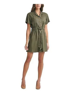 TOMMY HILFIGER Женское зеленое мини-платье-рубашка с короткими рукавами и воротником 16