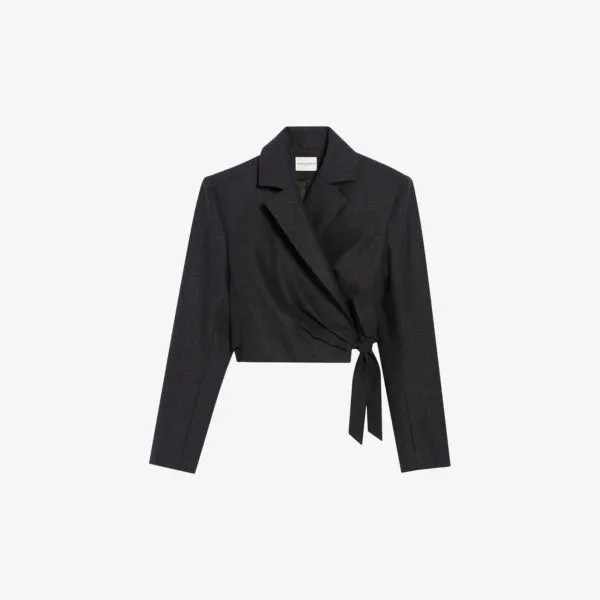 Укороченный пиджак из смесовой шерсти с заостренными лацканами и запахом Claudie Pierlot, цвет noir / gris