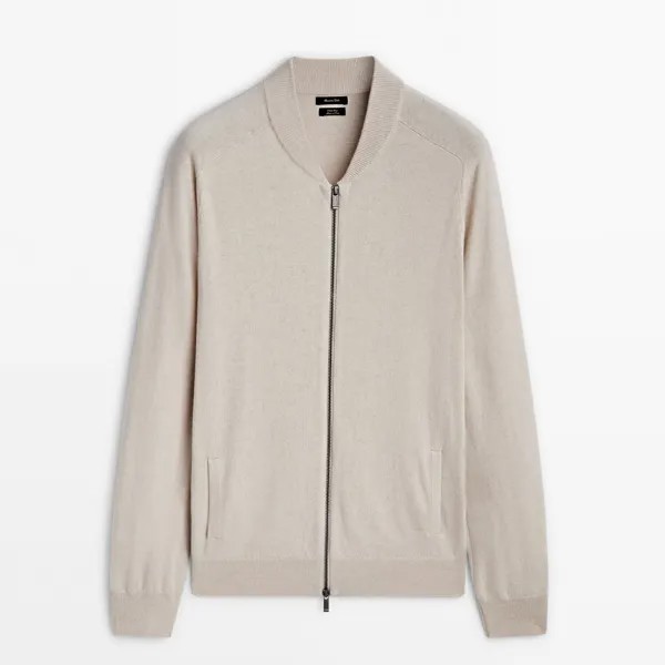 Кардиган Massimo Dutti Wool And Cotton Blend Knit Zip-up, светло-бежевый