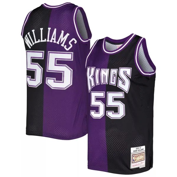 Мужская майка Mitchell & Ness Jason Williams фиолетового/черного цвета Sacramento Kings Hardwood Classics 2000-01 Split Swingman