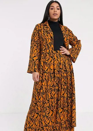 Легкое пальто макси с абстрактным принтом Verona curve-Оранжевый