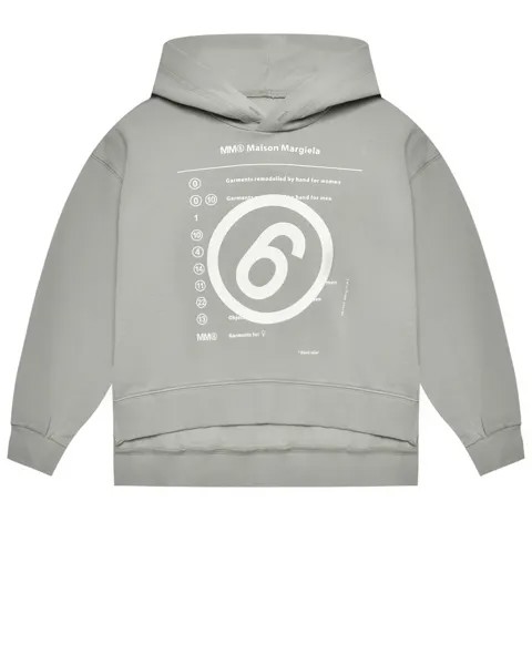 Толстовка-худи оверсайз серая с белым лого MM6 Maison Margiela