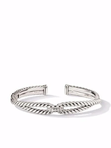 David Yurman серебряный браслет-кафф Cable с бриллиантами