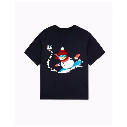 Тёмно-синяя футболка со снеговиком для мальчика Gloria Jeans, размер 5-6л/116