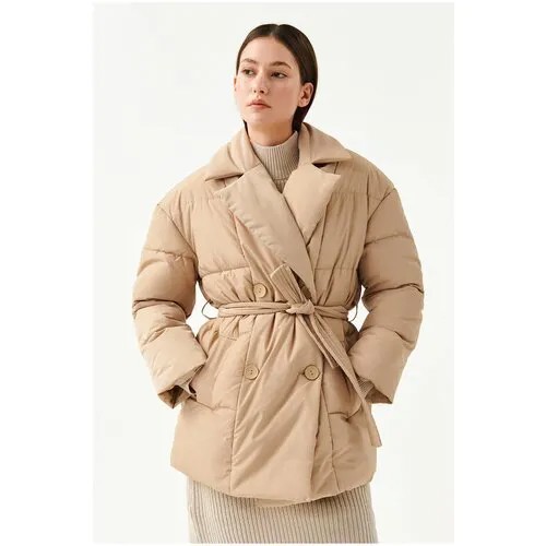 Куртка  Befree, демисезон/зима, стеганая, пояс/ремень, карманы, размер M, черный