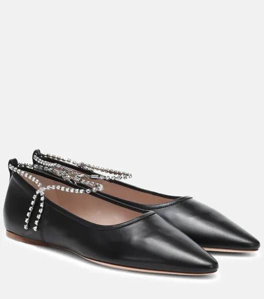 Кожаные балетки с декором Miu Miu, черный