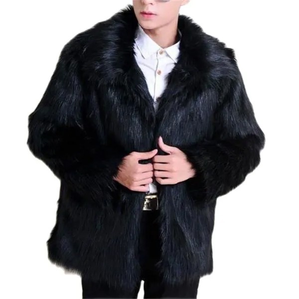 Мужское искусственное пальто с отложным воротником, длинное плотное мужское зимнее пальто, норковый кардиган, теплое пальто