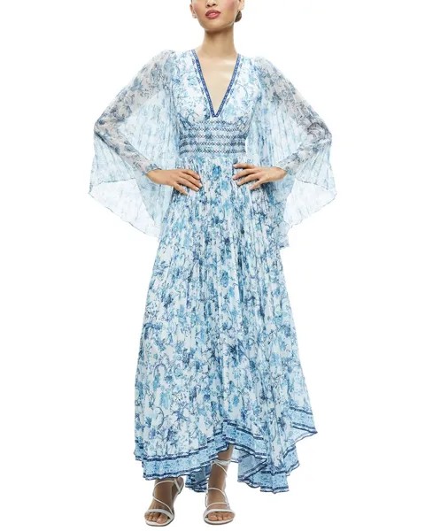 Alice + olivia Платье макси со складками Sion Sunburst, синий