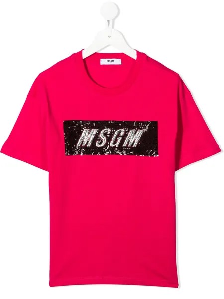 MSGM Kids футболка с декорированной нашивкой-логотипом