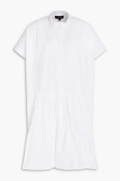 Платье-рубашка мини Ashley из хлопкового поплина со сборками Saloni, белый