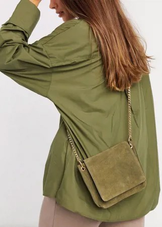 Замшевая сумка через плечо цвета хаки с ремешком-цепочкой Urbancode-Зеленый