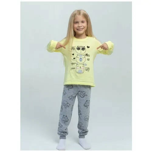 Пижама детская, набивное полотно, с принтом, цвет жёлтый/серый меланж, 110