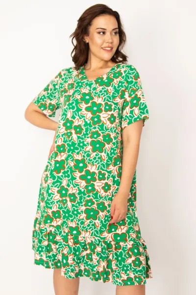 Женское многоуровневое платье большого размера из зеленой вискозной ткани с подолом Şans, зеленый