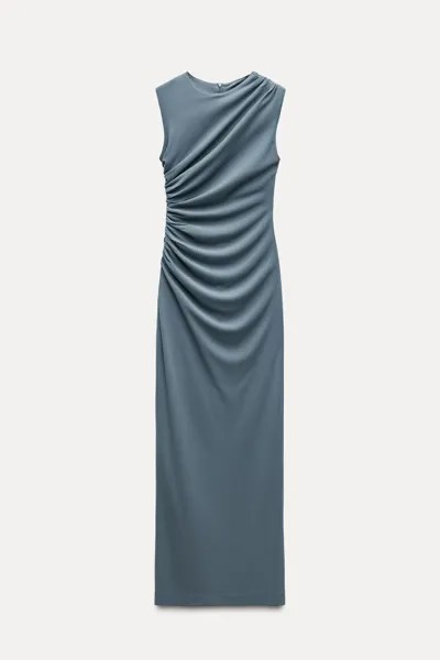 Платье Zara Draped Midi, синий