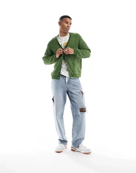 Свободный кардиган цвета хаки из синели ASOS