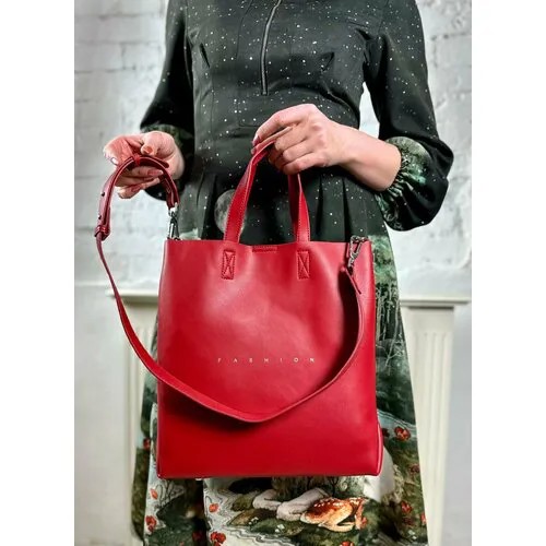 Сумка шоппер Polina & Eiterou PE 994 Deep Red, фактура гладкая, красный