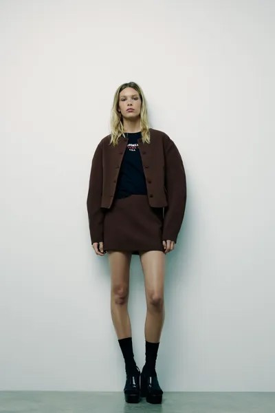Мини-юбка ZARA, коричневый