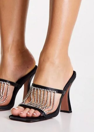 Черные мюли на высоком каблуке с отделкой стразами Topshop Regal-Черный цвет