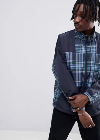 Темно-синяя спортивная ветровка в стиле колор блок ASOS DESIGN-Голубой