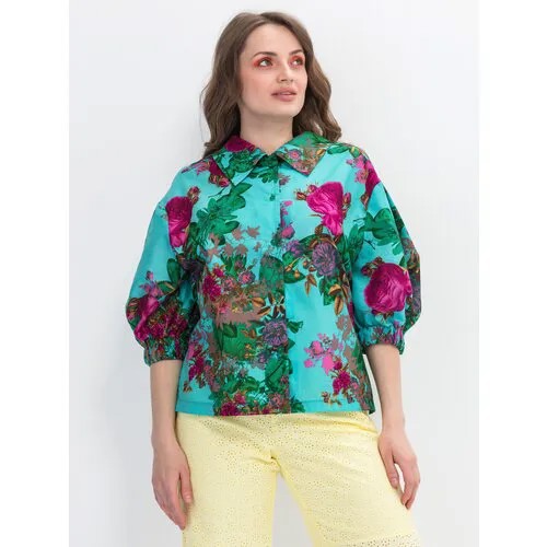 Блуза  ARTWIZARD, повседневный стиль, свободный силуэт, укороченный рукав, открытая спина, флористический принт, размер 170-88-96/ S/ 44, мультиколор