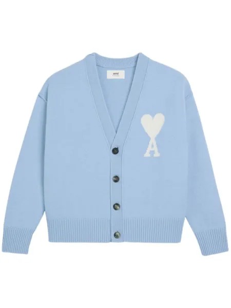 AMI Paris шерстяной кардиган с монограммой Ami de Coeur, синий
