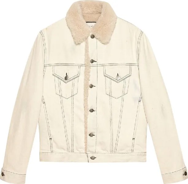 Куртка Gucci Shearling Lined Denim Jacket With Sketch Snake Print Bleach