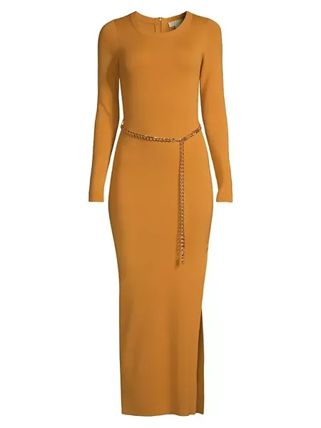 Платье миди из смесовой мериносовой шерсти с поясом Michael Michael Kors, цвет marigold